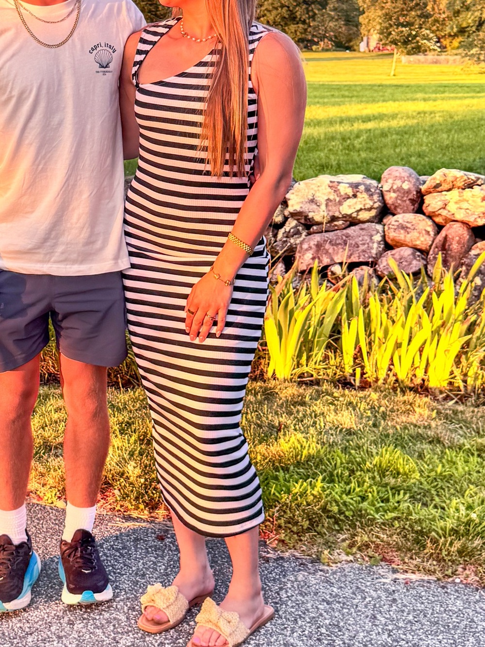 Striped Black & White Summer Dress -  Women’s Casual Midi